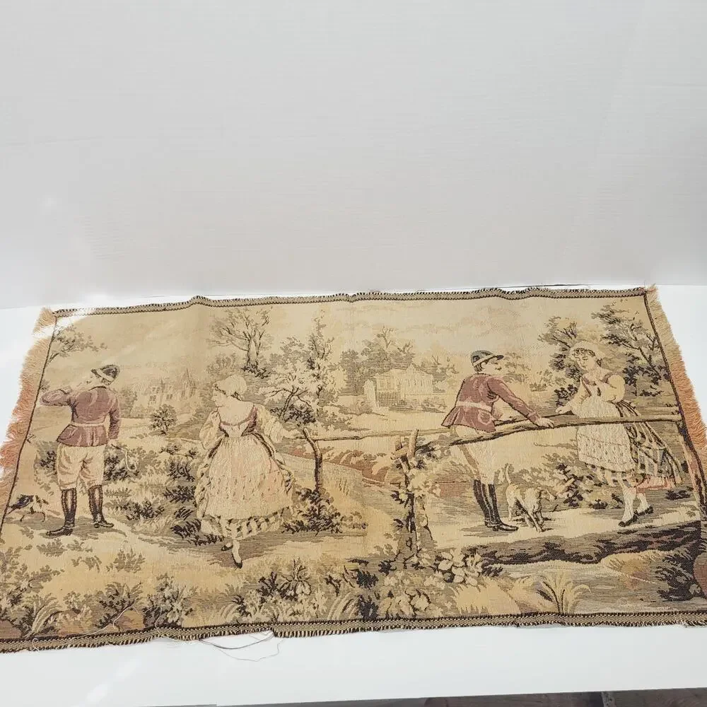Vintage Italian Woven Tapestry Courting Couples on Bridge Made in Italy 36